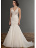 Beaded Ivory Lace Tulle Deep V Back Wedding Dress